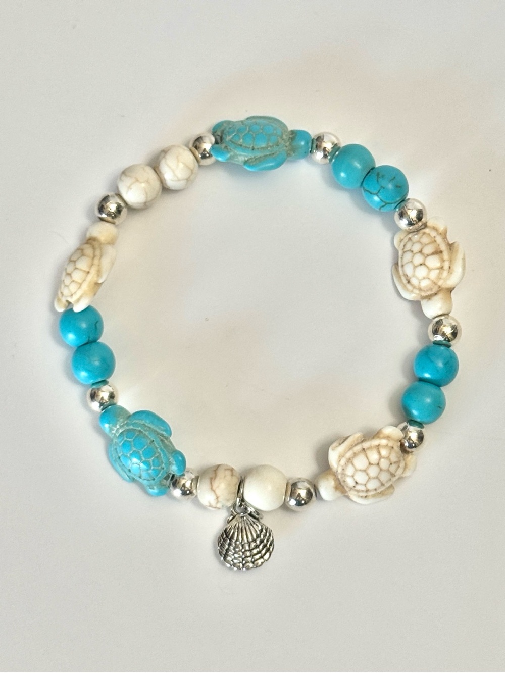 Sea Turtle Charm Stretch Bracelet Coastal Beach Jewelry Howlite